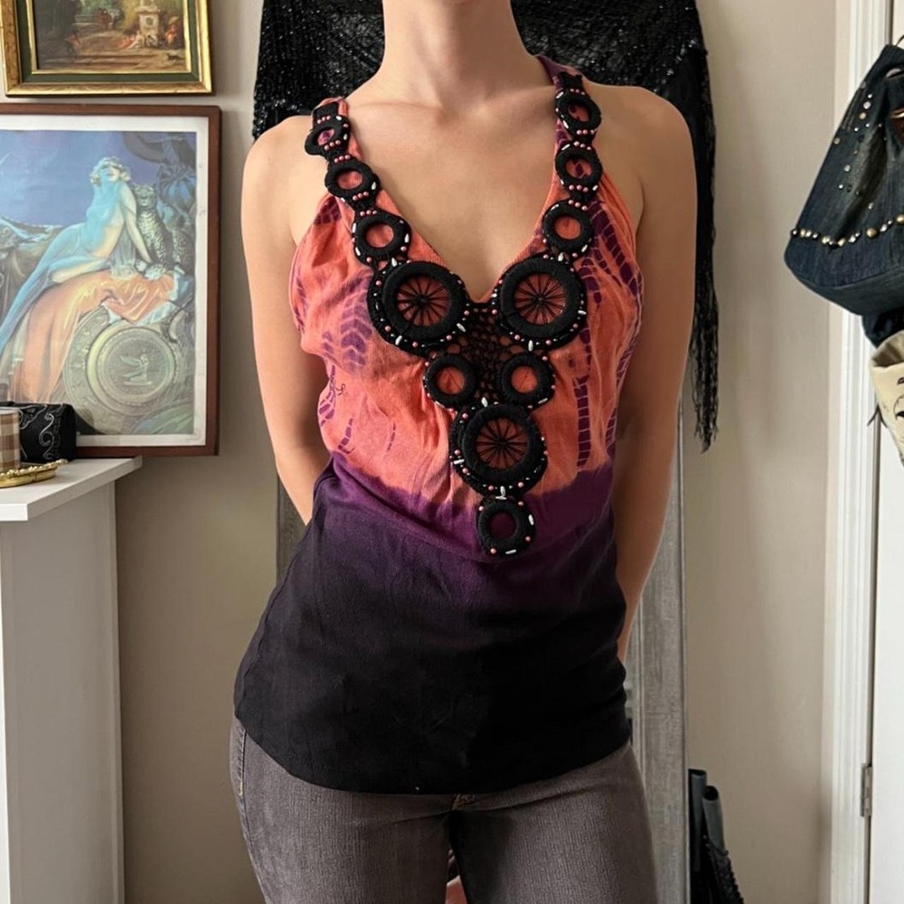 Bisou Bisou Y2K Tie Dye Cami Top Black Orange Purple Whimsygoth Small - Picture 2 of 5